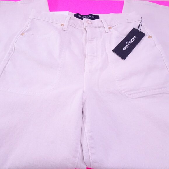NWT 298 Veronica Beard Crosbie Cord Wide Leg Pants Jean Ecru Sz 27 NWT 298